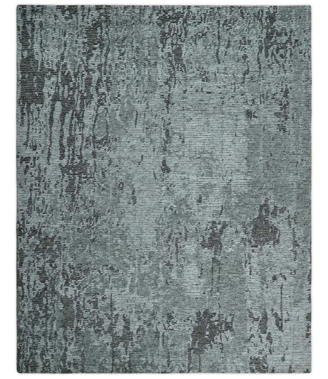 Silver and Charcoal Rug 8x10 Hand Woven Abstract Area Rug