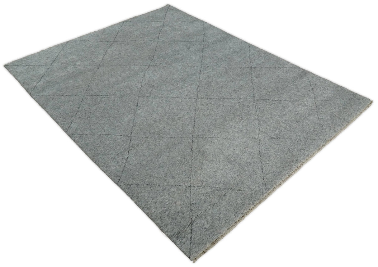 Silver and Gray Hand Woven 8x10 Trellis Moroccan Rug Made with Fine Wool | TRDCP78810