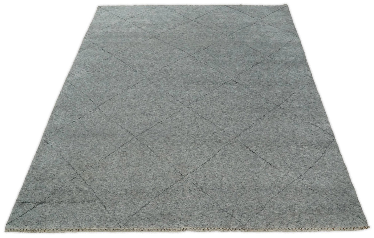 Silver and Gray Hand Woven 8x10 Trellis Moroccan Rug Made with Fine Wool | TRDCP78810