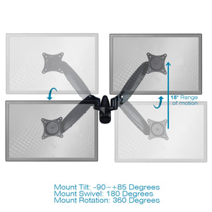 Sit-Stand Wall Mount Monitor Arm: Standard Dual Screen Black
