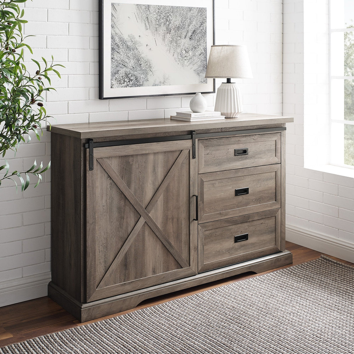 Sliding X Barn Door Buffet Sideboard & TV Stand
