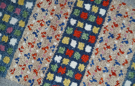 Small 1.5x2 Gray, Blue and Camel Wool Hand Knotted traditional Vintage Antique Southwestern Tribal Gabbeh | TRDCP566152