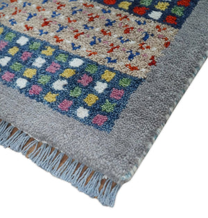 Small 1.5x2 Gray, Blue and Camel Wool Hand Knotted traditional Vintage Antique Southwestern Tribal Gabbeh | TRDCP566152