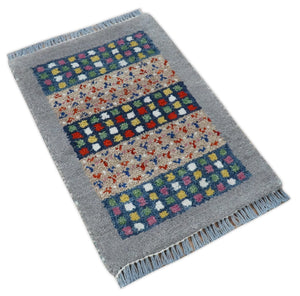 Small 1.5x2 Gray, Blue and Camel Wool Hand Knotted traditional Vintage Antique Southwestern Tribal Gabbeh | TRDCP566152