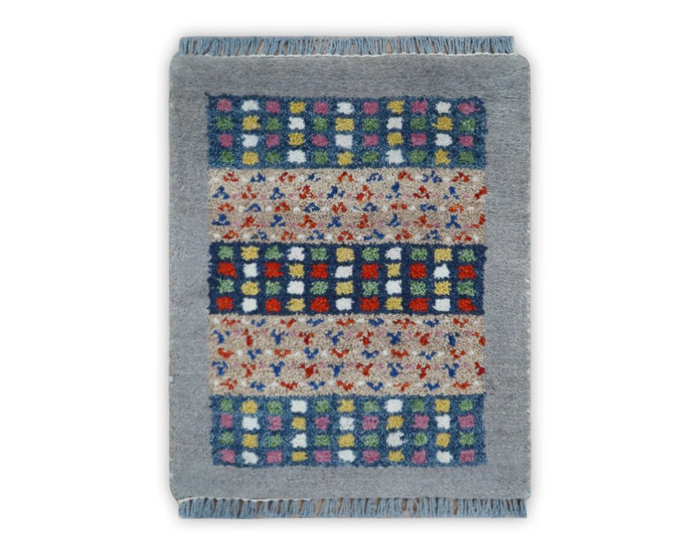 Small 1.5x2 Gray, Blue and Camel Wool Hand Knotted traditional Vintage Antique Southwestern Tribal Gabbeh | TRDCP566152