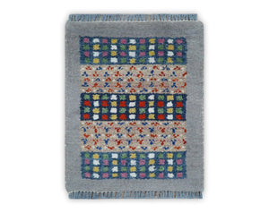 Small 1.5x2 Gray, Blue and Camel Wool Hand Knotted traditional Vintage Antique Southwestern Tribal Gabbeh | TRDCP566152
