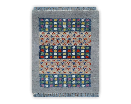 Small 1.5x2 Gray, Blue and Camel Wool Hand Knotted traditional Vintage Antique Southwestern Tribal Gabbeh | TRDCP566152