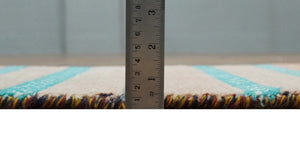 Small 1.5x2 Peach and Blue Wool Hand Knotted traditional Persian Vintage Antique Southwestern Gabbeh Rug| TRDCP347152