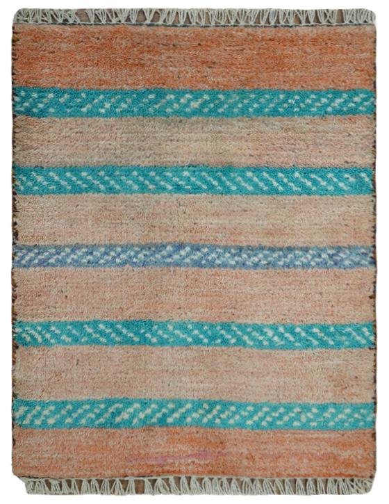 Small 1.5x2 Peach and Blue Wool Hand Knotted traditional Persian Vintage Antique Southwestern Gabbeh Rug| TRDCP347152