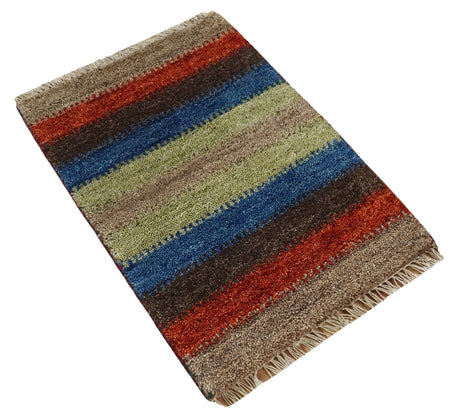 Small 1.5x2 Red, Blue and Green Wool Hand Knotted traditional Persian Vintage Antique Southwestern Gabbeh Rug| TRDCP307152