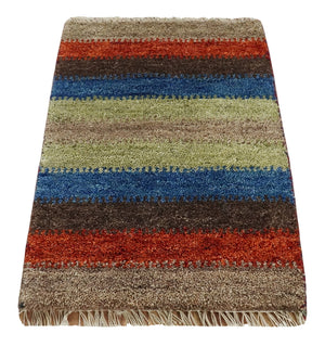 Small 1.5x2 Red, Blue and Green Wool Hand Knotted traditional Persian Vintage Antique Southwestern Gabbeh Rug| TRDCP307152