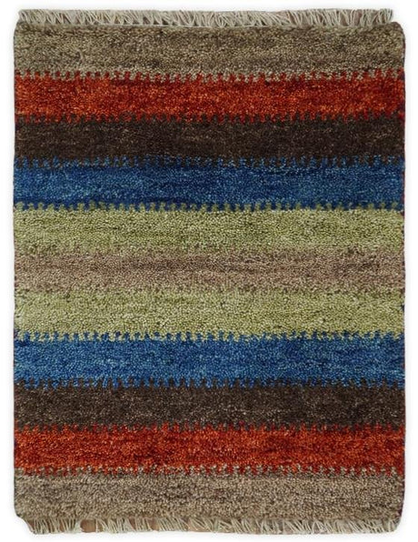 Small 1.5x2 Red, Blue and Green Wool Hand Knotted traditional Persian Vintage Antique Southwestern Gabbeh Rug| TRDCP307152