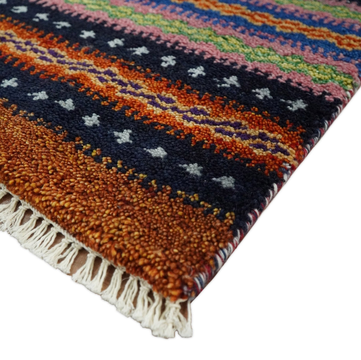Small 1.5x2 Rust and Blue Wool Hand Knotted traditional Persian Vintage Antique Scandinavian Gabbeh Rug| TRDCP315152
