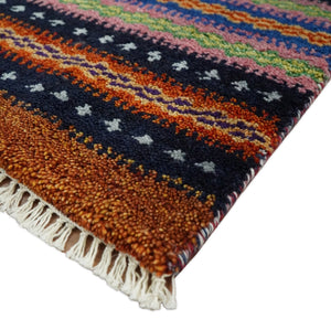 Small 1.5x2 Rust and Blue Wool Hand Knotted traditional Persian Vintage Antique Scandinavian Gabbeh Rug| TRDCP315152