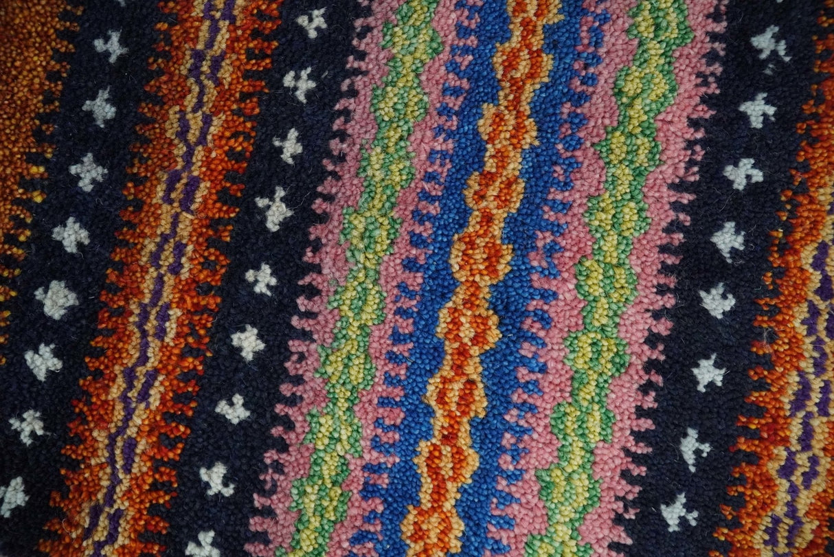 Small 1.5x2 Rust and Blue Wool Hand Knotted traditional Persian Vintage Antique Scandinavian Gabbeh Rug| TRDCP315152