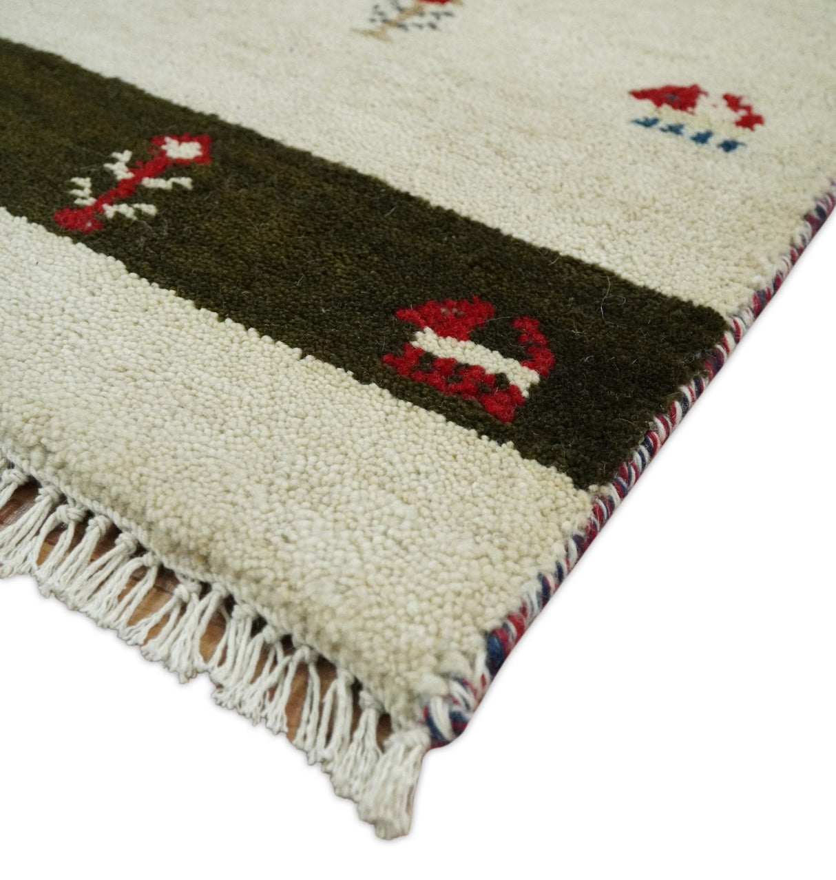 Small 1.5x2 White and Brown Wool Hand Knotted traditional Vintage Antique Southwestern Tribal Gabbeh | TRDCP356152