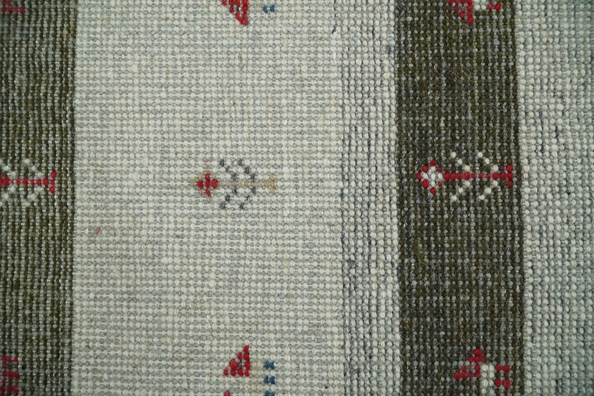 Small 1.5x2 White and Brown Wool Hand Knotted traditional Vintage Antique Southwestern Tribal Gabbeh | TRDCP356152