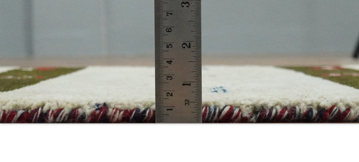 Small 1.5x2 White and Brown Wool Hand Knotted traditional Vintage Antique Southwestern Tribal Gabbeh | TRDCP356152