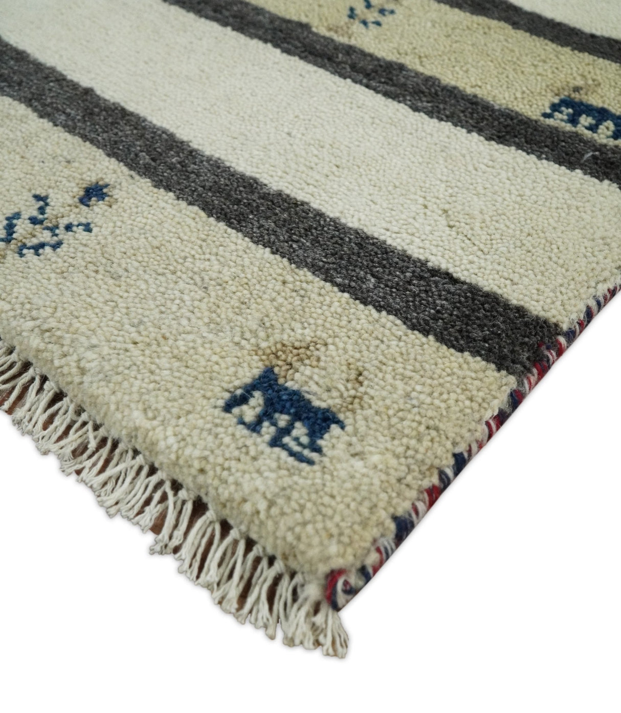 Small 1.5x2 White and Gray Wool Hand Knotted traditional Vintage Antique Southwestern Tribal Gabbeh | TRDCP357152