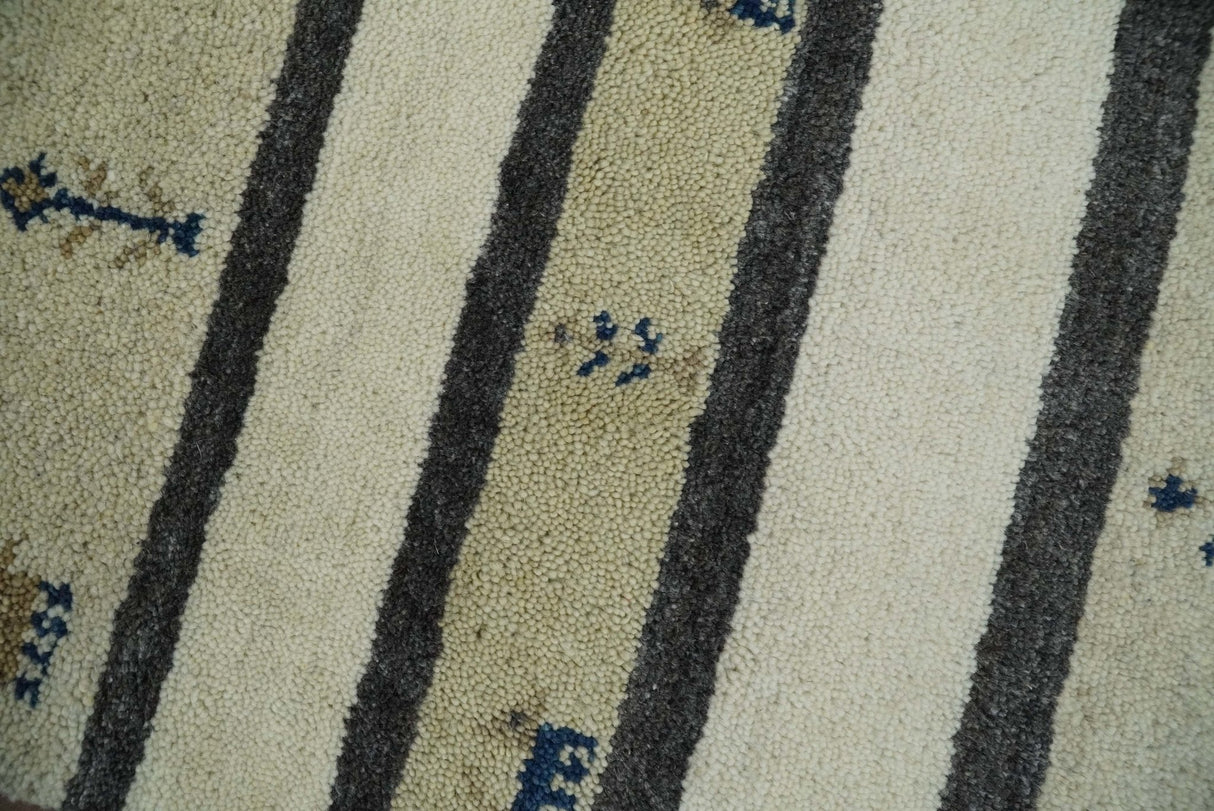 Small 1.5x2 White and Gray Wool Hand Knotted traditional Vintage Antique Southwestern Tribal Gabbeh | TRDCP357152