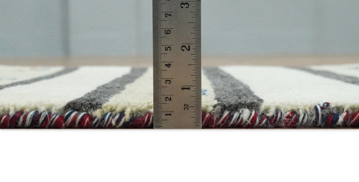 Small 1.5x2 White and Gray Wool Hand Knotted traditional Vintage Antique Southwestern Tribal Gabbeh | TRDCP357152