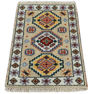 Small 2x3 Gray and Camel Wool Hand Knotted traditional Persian Vintage Antique Southwestern Kazak | TRDCP28123