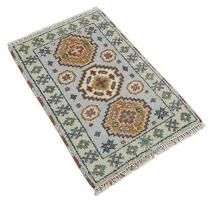 Small 2x3 Gray and Camel Wool Hand Knotted traditional Persian Vintage Antique Southwestern Kazak | TRDCP28123