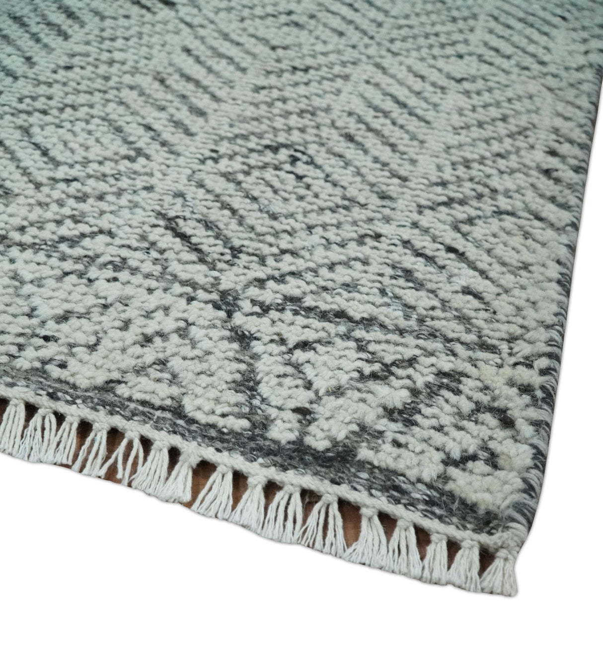 Small 2x3 Hand Knotted Ivory and Charcoal Tribal Design Wool Rug