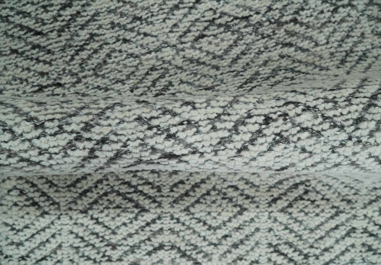 Small 2x3 Hand Knotted Ivory and Charcoal Tribal Design Wool Rug