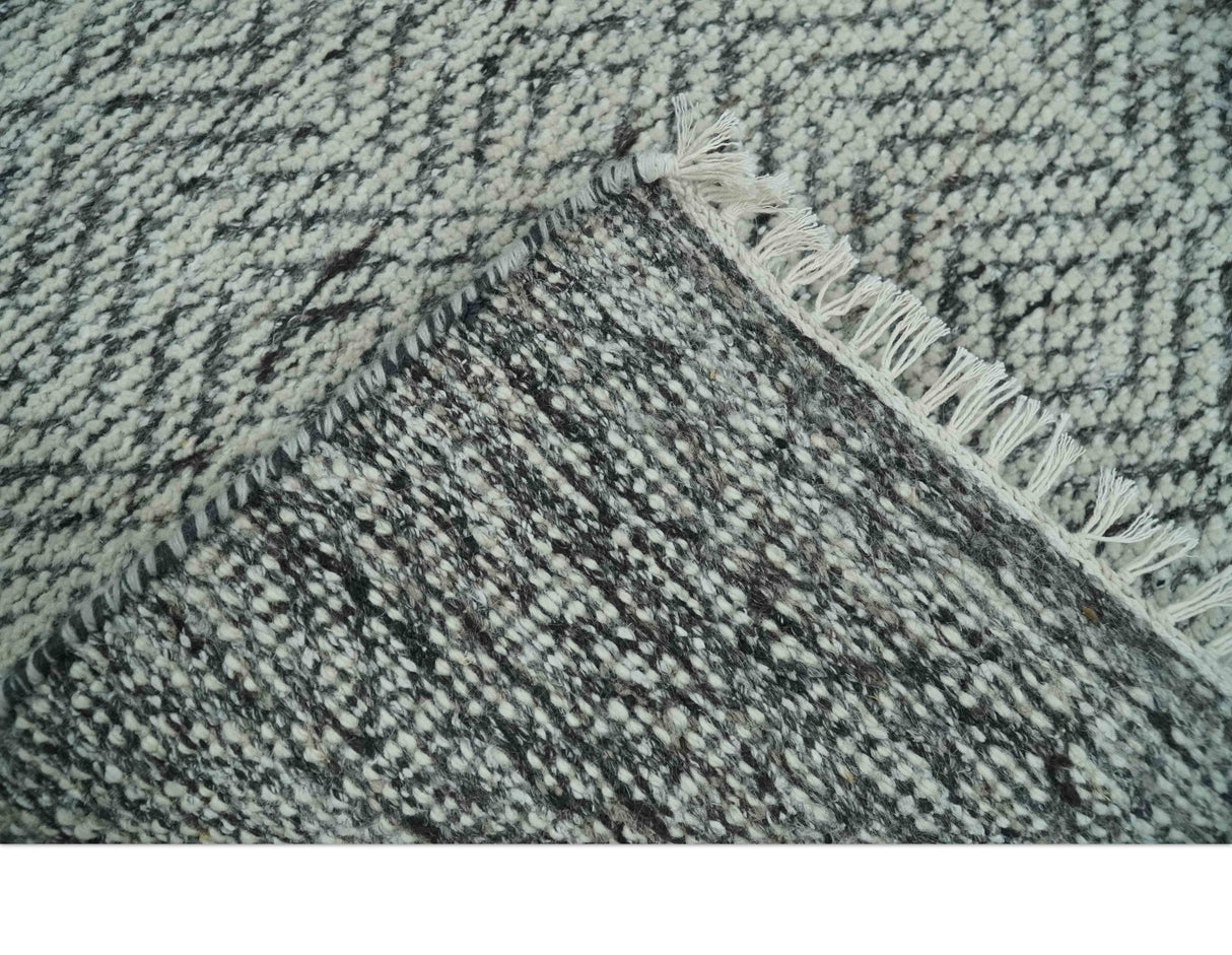 Small 2x3 Hand Knotted Ivory and Charcoal Tribal Design Wool Rug