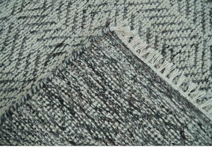 Small 2x3 Hand Knotted Ivory and Charcoal Tribal Design Wool Rug