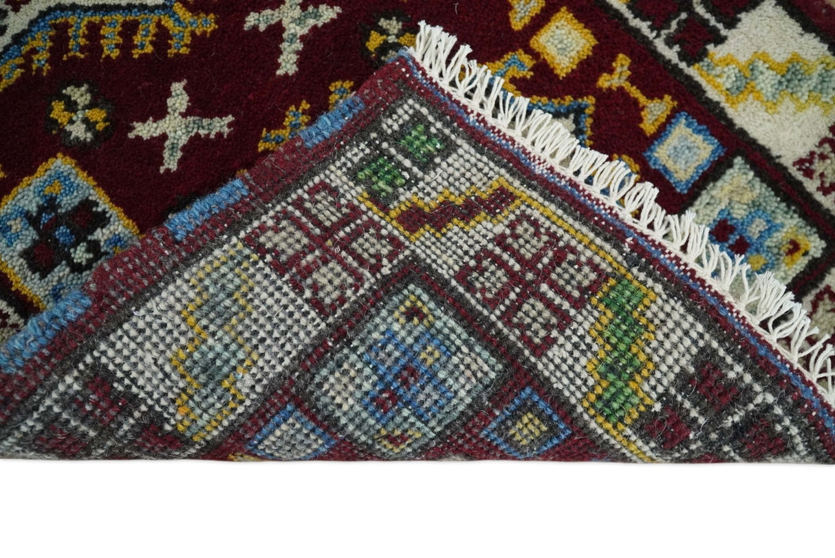 Small 2x3 Red and Beige Wool Hand Knotted traditional Persian Vintage Antique Southwestern Kazak | TRDCP20223