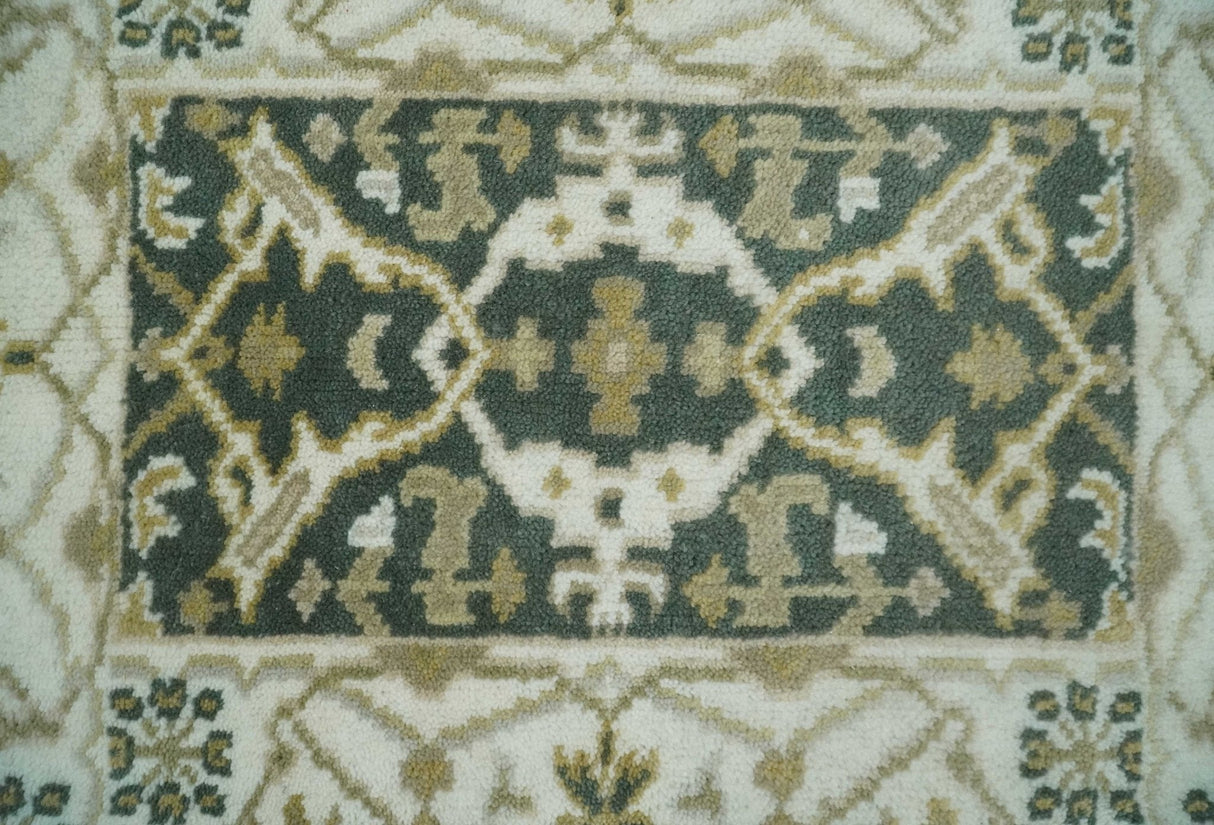 Small Entryway 2x3 Gray, Ivory and Beige Hand Knotted Oriental Oushak Wool Area Rug