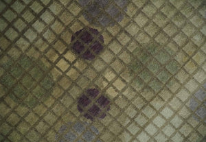Soft Green, Olive and Purple Geometrical Polka Dot 5x8 Hand knotted Rug