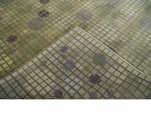 Soft Green, Olive and Purple Geometrical Polka Dot 5x8 Hand knotted Rug