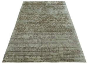 Soft and Cozy Modern Abstract Olive and Silver Hand knotted Bamboo Silk Area Rug