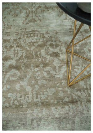 Soft and Cozy Modern Abstract Olive and Silver Hand knotted Bamboo Silk Area Rug