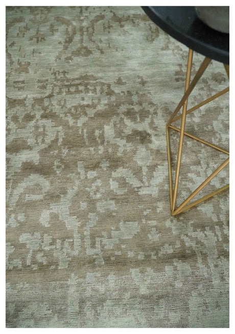 Soft and Cozy Modern Abstract Olive and Silver Hand knotted Bamboo Silk Area Rug