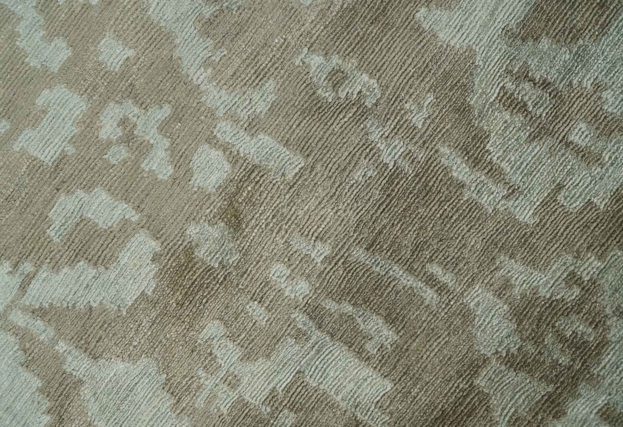 Soft and Cozy Modern Abstract Olive and Silver Hand knotted Bamboo Silk Area Rug