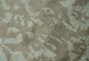 Soft and Cozy Modern Abstract Olive and Silver Hand knotted Bamboo Silk Area Rug