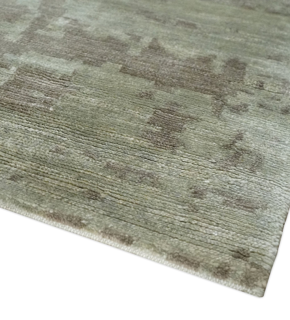 Soft and Cozy Modern Abstract Olive and Silver Hand knotted Bamboo Silk Area Rug