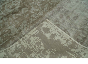 Soft and Cozy Modern Abstract Olive and Silver Hand knotted Bamboo Silk Area Rug