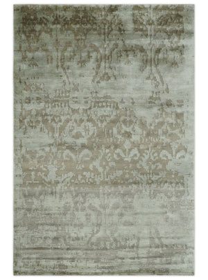 Soft and Cozy Modern Abstract Olive and Silver Hand knotted Bamboo Silk Area Rug