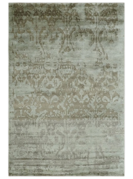 Soft and Cozy Modern Abstract Olive and Silver Hand knotted Bamboo Silk Area Rug