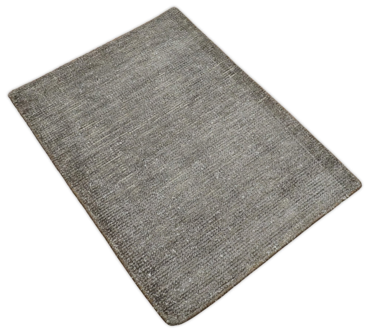 Solid 2x3 Brown Hand Knotted Entryway Silk Area Rug | TRD29784