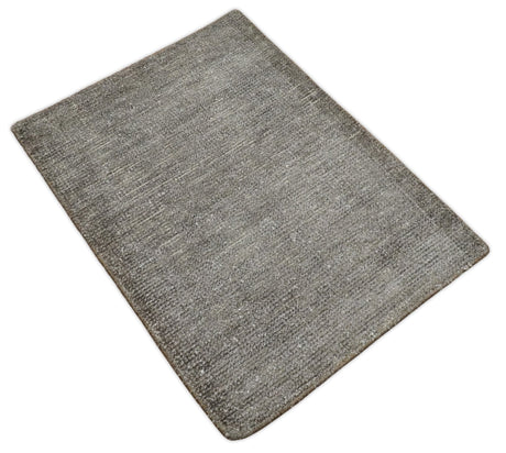 Solid 2x3 Brown Hand Knotted Entryway Silk Area Rug | TRD29784