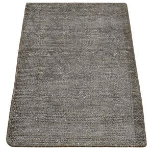 Solid 2x3 Brown Hand Knotted Entryway Silk Area Rug | TRD29784