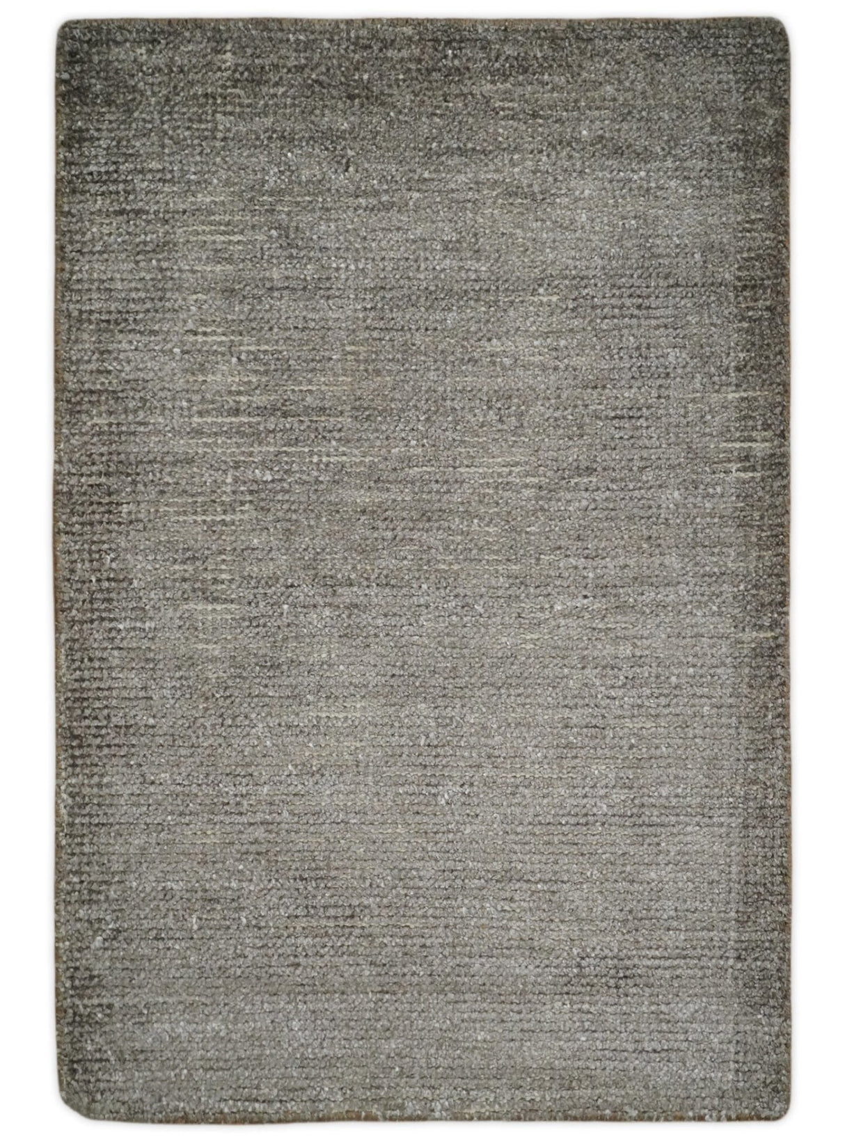 Solid 2x3 Brown Hand Knotted Entryway Silk Area Rug | TRD29784