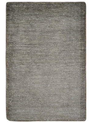 Solid 2x3 Brown Hand Knotted Entryway Silk Area Rug | TRD29784