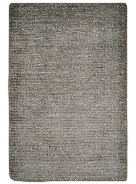 Solid 2x3 Brown Hand Knotted Entryway Silk Area Rug | TRD29784